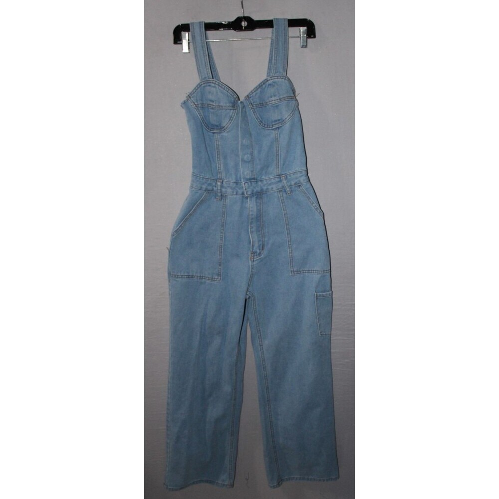 Emerson Lang Overalls Womens Size Small Blue Denim Jumper Front Snap Button